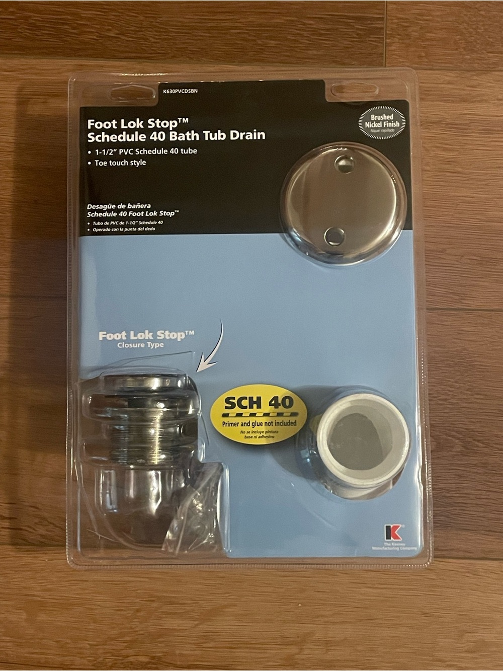 Foot Lok Stop Schedule 40 Bath Tub Drain - Brushed Nickel
